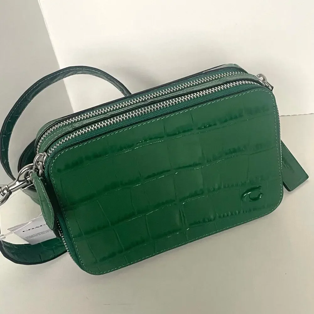 Coach Charter Crossbody 19 CW431 Ivy Green Croc Leather Double Zip